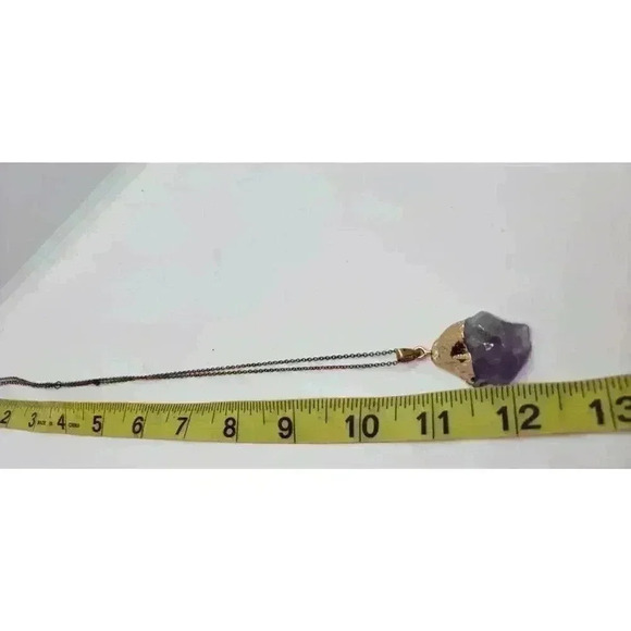 Genuine Amethyst Crystal Polished & Dipped In 14 Kt. Gold Pendant Necklace - Picture 11 of 13